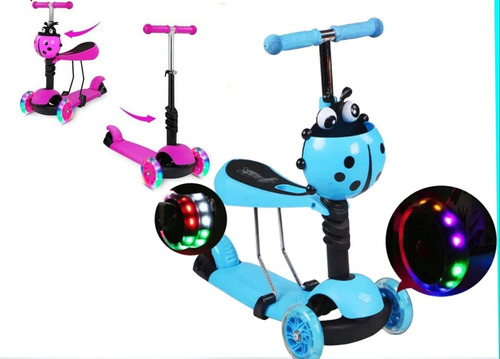 Scooter Monopatín 3 En 1 Ajustable Chinita Scooter Niños