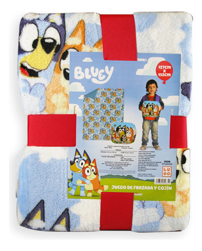 Bluey Set Frazada Super Suave Y Almohada De Manos Azul Blue Y Bingo