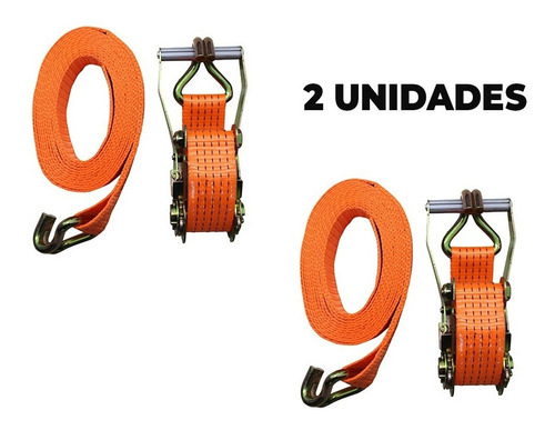 Kit 2 Cintas C/ Catraca P/ Amarração De Carga Polti 8 Ton 5m Cor Laranja