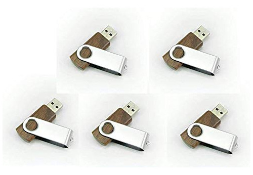 Pack 5 Memoria Usb Madera Nogal Rotacion Metal 2,0 3,0