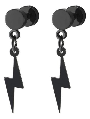 Par Aretes Tuerca Con Tornillo Barra Negra Unisex Para Hombr