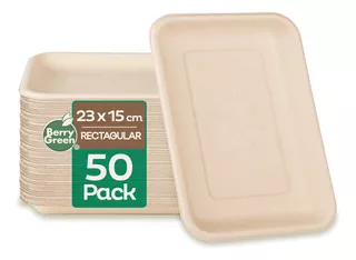 50 Charolas Desechables Rectangular Plato Biodegradable Liso