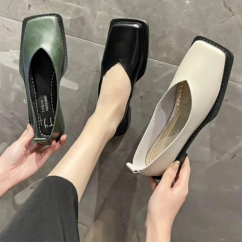Zapatos Planos Con Punta Cuadrada Y Suela Blanda De Estilo F