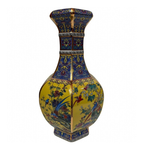 Vaso Em Porcelana Chinesa Original Oriental Pássaros Flores 