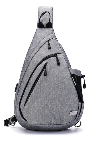 Mochila Bandolera Impermeable Turnway Con Puerto Usb Gris