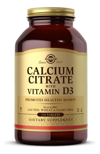 Citrato De Calcio Con Vitamina D3 Solgar 240 Tabletas