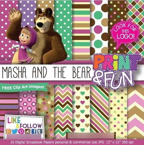 Papeles Fondos Digitales - Masha And The Bear Print And Fun