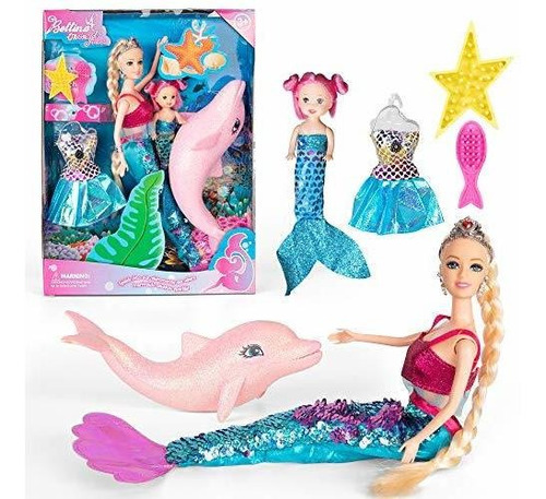 Muñeca De Princesa Sirena Con Juego De Sirenita Y Delfín Ros