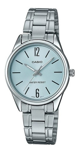 Reloj Casio Mujer Modelo Ltp-v005d-2budf  /relojería Violeta Color De La Correa Plateado