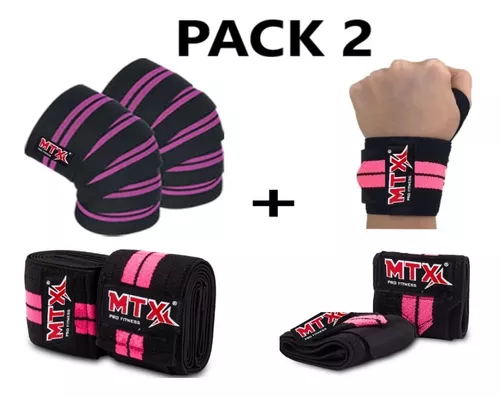 Venda Rodilla Knee Wraps+muñequeras Gym Crossfit Mujer Pack2