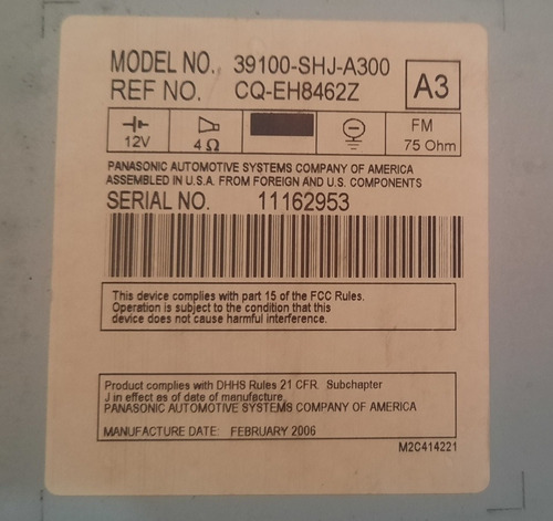 Radio Esterio Para Honda Odyssey 2006 Original. (Usado)