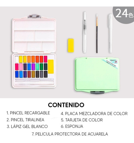 Imagen 2 de 10 de Kit De Acuarela En Pastillas Para Viaje 24 Colores Giorgione