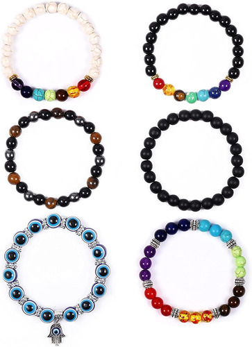 6 Pcs Chakra Beaded Bracelets For Women | Bead Bracelet Set 