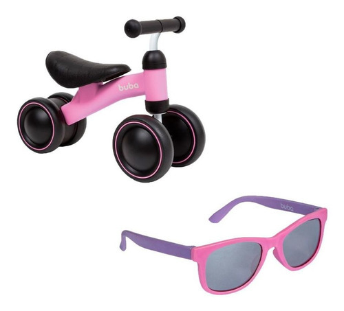 Kit Bicicleta De Equilíbrio Andador Bebê Sem Pedal E Óculos Cor Bicicleta Rosa / Óculos Pink