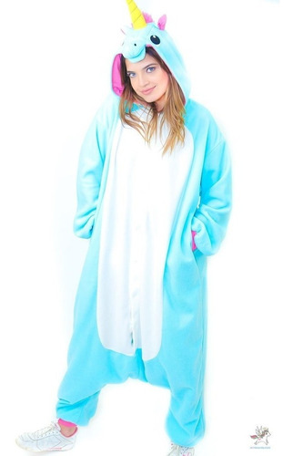 Unicórnio Azul Pijama Macacão Kigurumi - Pronta Entrega