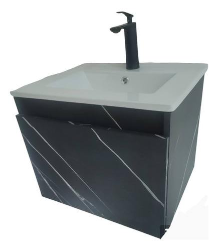 Lavabo Con Gabinete Y Monomando Negro Bañoclo50m 