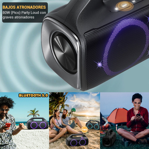 Parlante Ewtto ETP406B Portátil con Bluetooth Waterproof Color Negro 110V/220V
