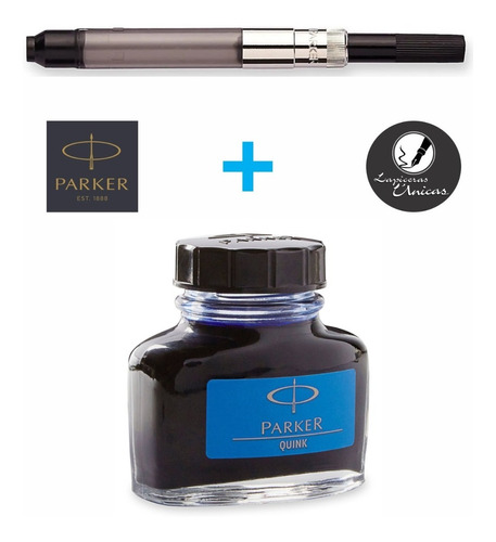 Combo Parker Tinta Azul Quink En Frasco + Embolo P/pluma