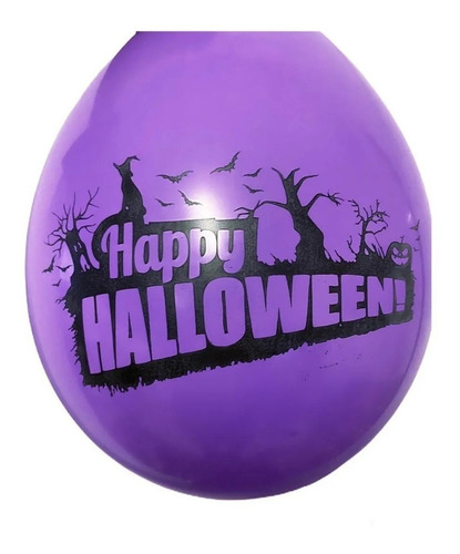 Imagen 4 de 5 de Globos Halloween Latex Esqueleto Calavera Calabaza X12 Surti