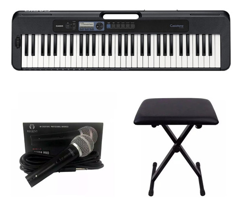 Kit de teclado Casio Casiotone Ct-s300 con taburete y micrófono, color negro