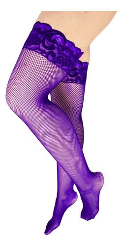 Medias Red Para Liguero Encaje Con Silicon Adherible Morado Morado Red Unitalla