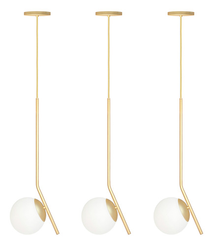 Kit 3 Pendente Globo 15 Esfera Jabuticaba Inclinado Orbit Cor Dourado Lâmpada Branco Quente 110v/220v