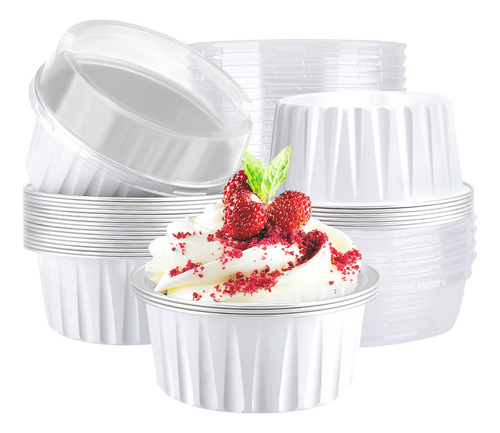 Vasos De Postre Eusoar Con Tapas, 25 Unidades, Moldes Desech