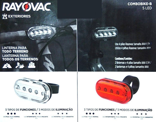 Luz De Bicicleta Linterna 5 Led Delantera + Trasera + Pilas