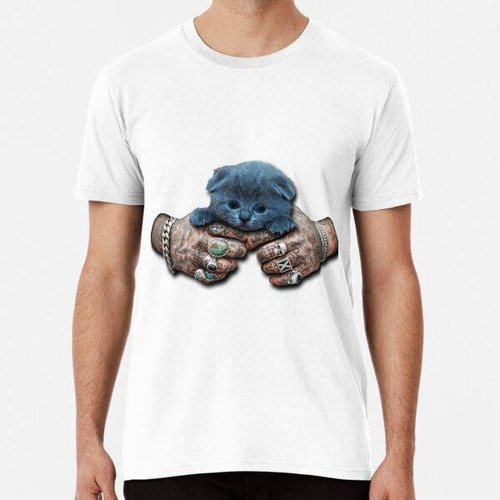 Remera Tattooed Man Hands Holding Cute Blue Cat  Tattooed H