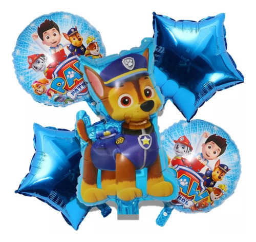 Globos Metálicos 5 Piezas De Paw Patrol Fiesta Tematica