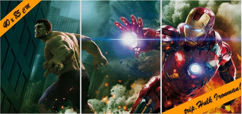 Imagen 1 de 1 de Hulk Ironman! Lámina Decoupage Autoadhesiva Triptica 40x80