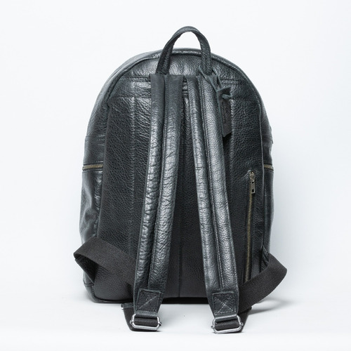 Backpack Skull Urbana 100% Cuero Con Grabado Frontal A Laser Negro Cuero