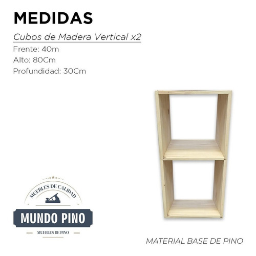 Imagen 2 de 6 de Cubos De Madera Pino X 2 Vertical Medidas 80 X 40 X 30 Cm