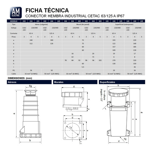Enchufe Socket Industrial De Pared Azul 2p+t 63a 220v