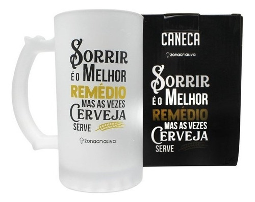 Caneca Cerveja Chopp Para Presente Frases 450ml Com Caixa Cor Branco