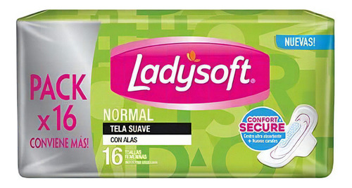 Toallitas Ladysoft  Normal Tela Suave 16 Unidades