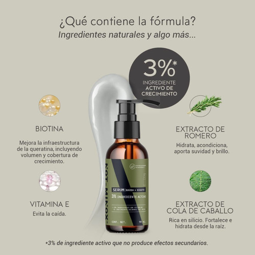 Imagen 4 de 7 de Serum Para Crecimiento Barba Bigote Al 3% 90ml Con Biotina