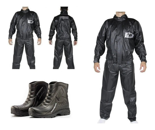 Conjunto Capa Chuva Pantaneiro Motoqueiro Moto Boy + Bota