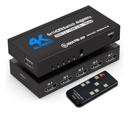 Interruptor Hdmi Con Control Remoto De 5 Puertos 4k 60hz, N.