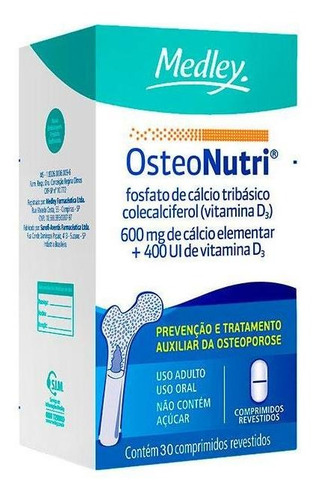 Osteonutri Cálcio 600mg + Vitamina D3 400ui Aspen 30comp