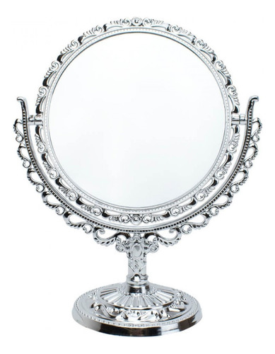 Espelho De Mesa Decorativo Redondo Prata Dupla Face 26x21cm Cor da moldura Prateado