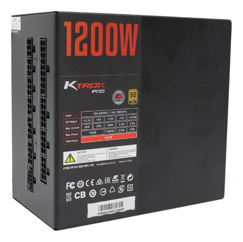 Fonte Gamer Ktrok Hyper Thunder 1200w Full Modular Gold Atx