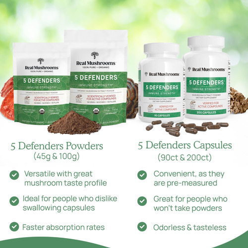 5 Defenders Organic Mushroom Extract Blend By Real Mushrooms