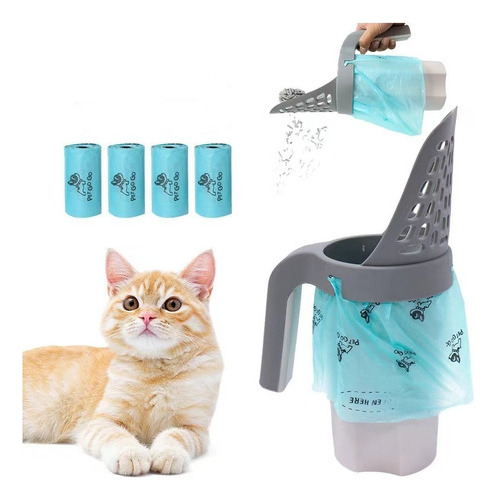 1 Pala De Arena For Gatos Todo En Uno+4 Rollos De Bolsas De