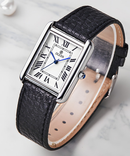 Reloj De Cuarzo Rectangular Clásico Ogeda Con Correa De Piel