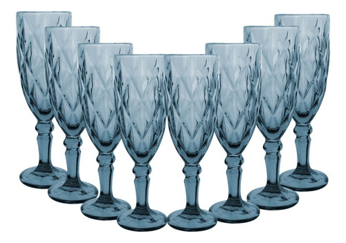 Copa Labrada Champagne Vidrio Flauta Cristal 170ml Vittori Azul Cobalto/8 Piezas
