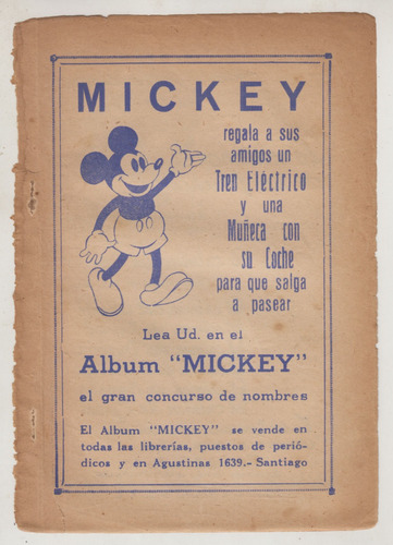 1936 Publicidad Mickey Mouse Walt Disney Chile Vintage Raro