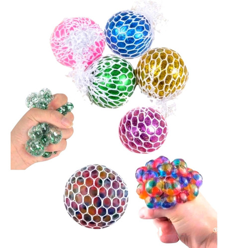 6 Pelotas Mesh Ball  Multicolor Y Metalizada Souvenir Piñata