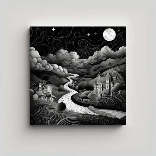 40x40cm Cuadro Decorativo De Paisaje Nocturno En La Pradera