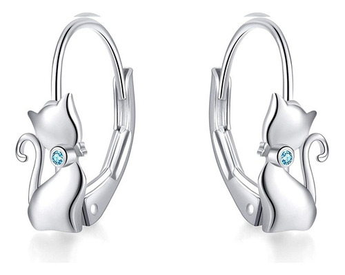 Aros Pendientes Gato Zirconia Mujer De Plata S925